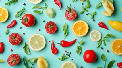 Abstract food background that uses shapes, colors, and unconventional arrangements to create artistic and creative food photography