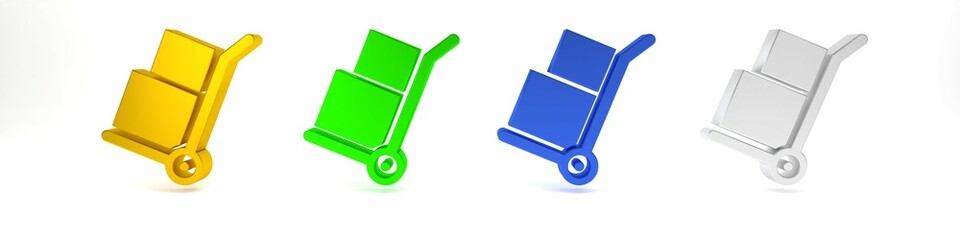 Colorful Hand truck and boxes icon isolated on white background. Dolly symbol. Minimalism concept. 3D render illustration