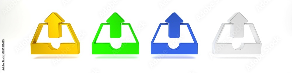 Poster colorful upload inbox icon isolated on white background. minimalism concept. 3d render illustration