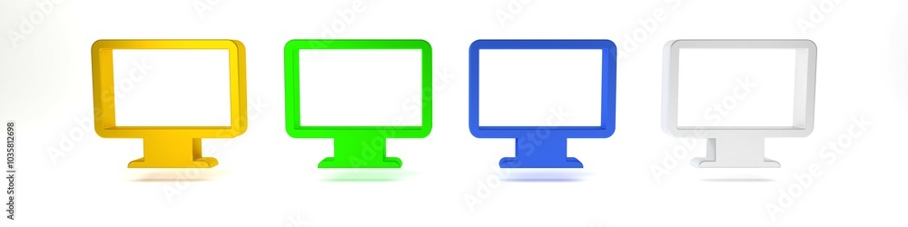 Poster colorful computer monitor screen icon isolated on white background. electronic device. front view. m