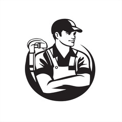 simple logo of a plumber , on a white background