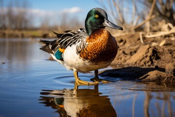 Obraz premium Northern shoveler. Bird in breeding plumage. Spatula clypeata,ai generated