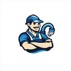 simple logo of a plumber , on a white background