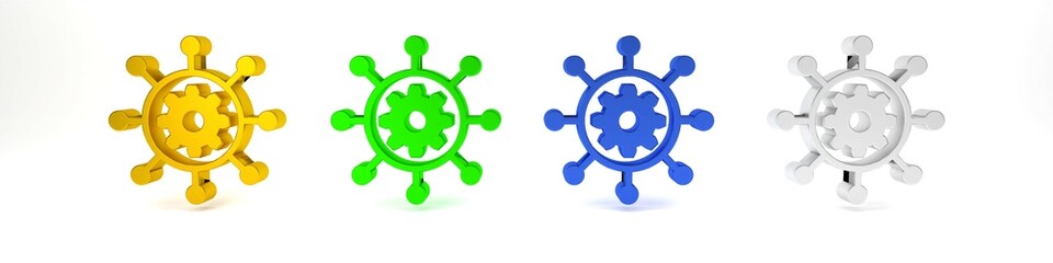 Fototapeta premium Colorful Project management icon isolated on white background. Hub and spokes and gear solid icon. Minimalism concept. 3D render illustration