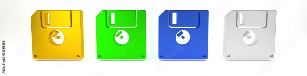 Poster colorful floppy disk for computer data storage icon isolated on white background. diskette sign. min