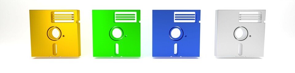 Colorful Floppy disk in the 5.25-inch icon isolated on white background. Floppy disk for computer data storage. Diskette sign. Minimalism concept. 3D render illustration