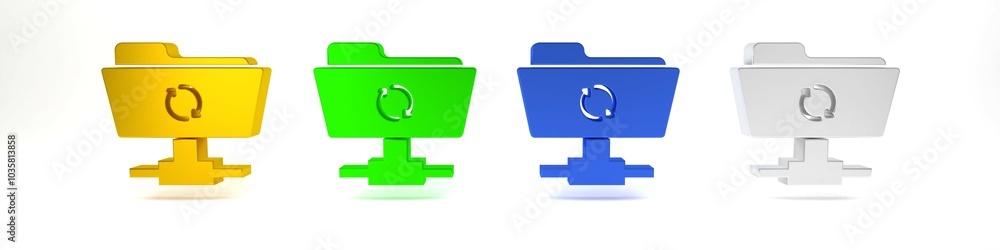 Poster colorful ftp sync refresh icon isolated on white background. software update, transfer protocol, rou
