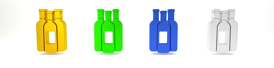 Colorful Bottles of wine icon isolated on white background. Minimalism concept. 3D render illustration
