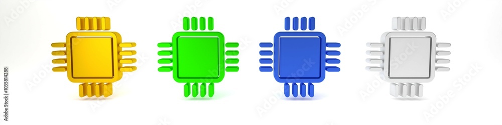 Poster Colorful Computer processor with microcircuits CPU icon isolated on white background. Chip or cpu with circuit board. Micro processor. Minimalism concept. 3D render illustration