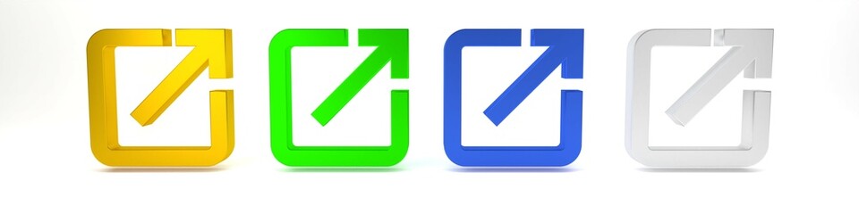 Colorful Open in new window icon isolated on white background. Open another tab button sign. Browser frame symbol. External link sign. Minimalism concept. 3D render illustration