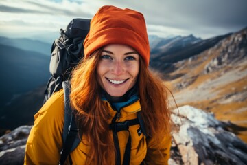 Young lady climber in the mountains,ai generated