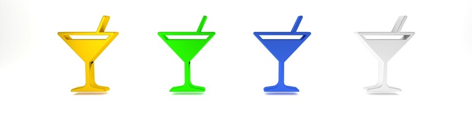 Colorful Martini glass icon isolated on white background. Cocktail icon. Wine glass icon. Minimalism concept. 3D render illustration