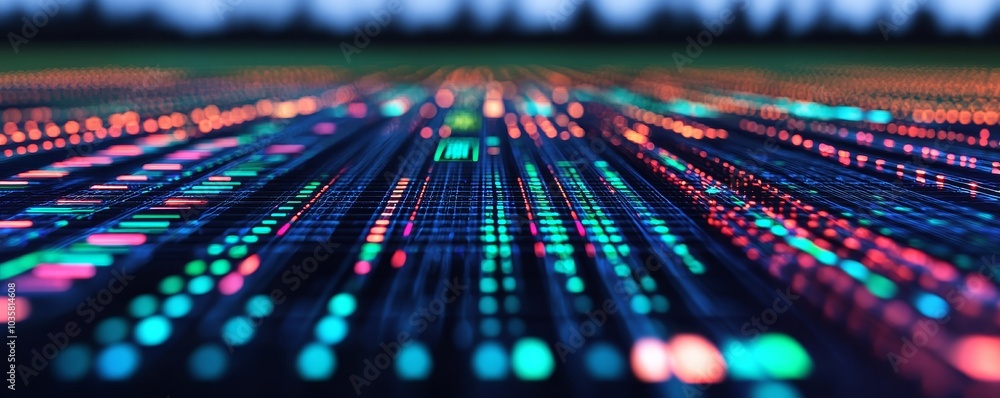 Fototapete a vibrant, abstract representation of data patterns, featuring colorful dots and lines that suggest 