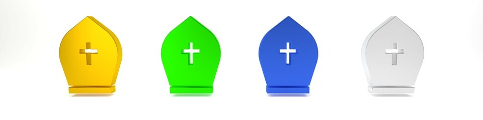 Obraz premium Colorful Pope hat icon isolated on white background. Christian hat sign. Minimalism concept. 3D render illustration