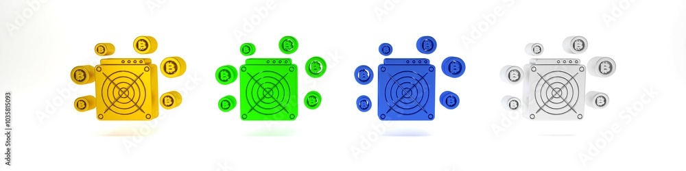 Poster colorful asic miner icon isolated on white background. cryptocurrency mining equipment and hardware.