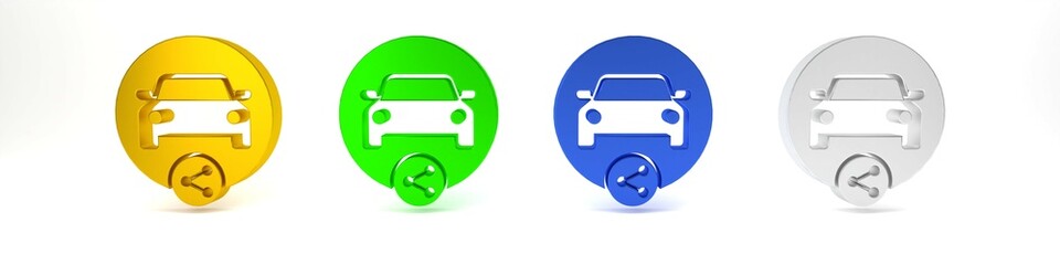 Obraz premium Colorful Car sharing icon isolated on white background. Carsharing sign. Transport renting service concept. Minimalism concept. 3D render illustration