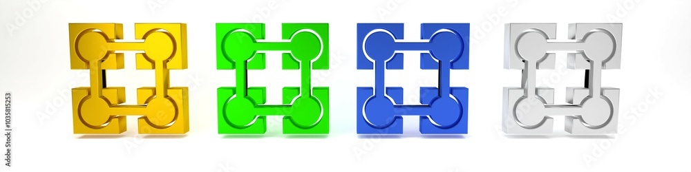 Poster colorful blockchain technology icon isolated on white background. cryptocurrency data. abstract geom
