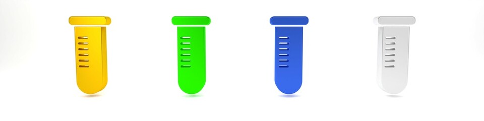 Colorful Test tube or flask - chemical laboratory test icon isolated on white background. Laboratory, scientific glassware sign. Minimalism concept. 3D render illustration