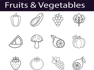 Fruits & Vegetables Line Art Illustrations