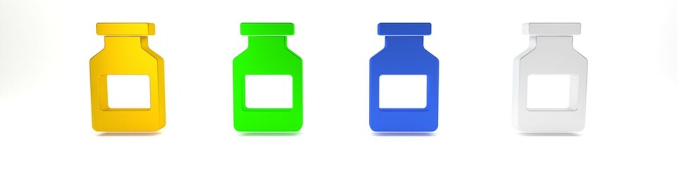 Colorful Medicine bottle icon isolated on white background. Bottle pill sign. Pharmacy design. Minimalism concept. 3D render illustration