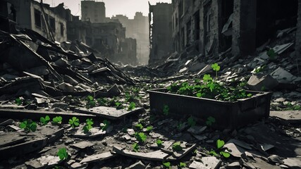 Ruins of a post-war city and clover leaves