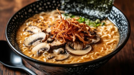 Delicious Bowl of Mushroom Ramen with Toppings