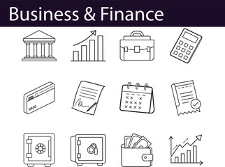 Business Finance Icons: Growth, Banking, & Security