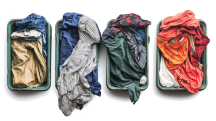 Dirty Laundry in Containers on a Transparent Background Generative AI