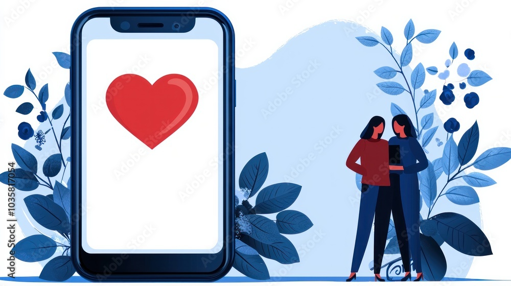 Poster exploring the connection between love and technology in modern relationships