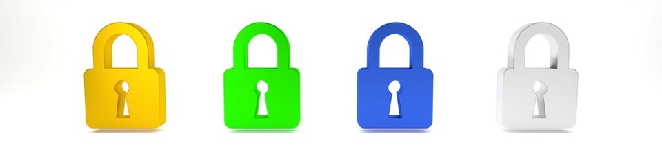 Colorful Lock icon isolated on white background. Closed padlock sign. Cyber security concept. Digital data protection. Safety safety. Minimalism concept. 3D render illustration