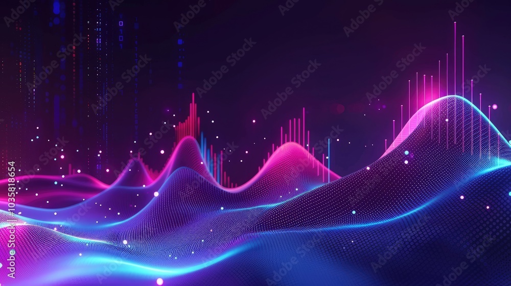 Poster abstract colorful wave background with digital elements