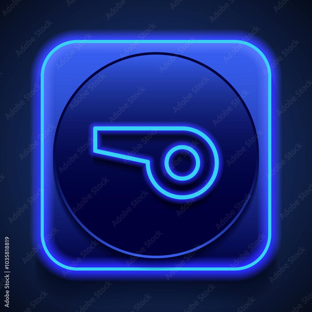Poster whistle simple icon vector. flat design. blue neon style on button. with shadow