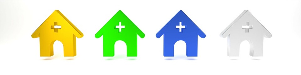 Colorful Veterinary medicine hospital, clinic or pet shop for animals icon isolated on white background. Vet or veterinarian clinic. Minimalism concept. 3D render illustration