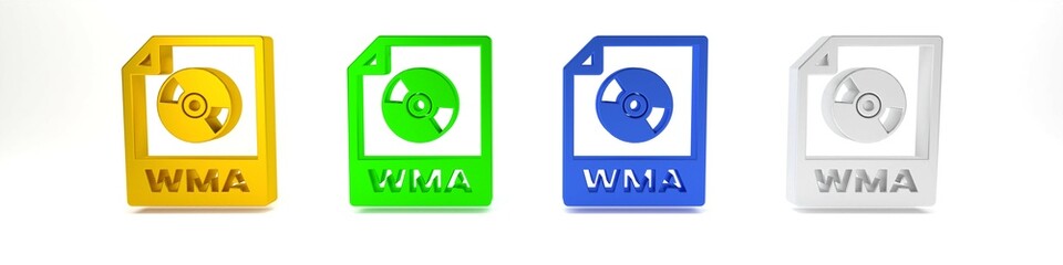 Colorful WMA file document. Download wma button icon isolated on white background. WMA file symbol. Wma music format sign. Minimalism concept. 3D render illustration