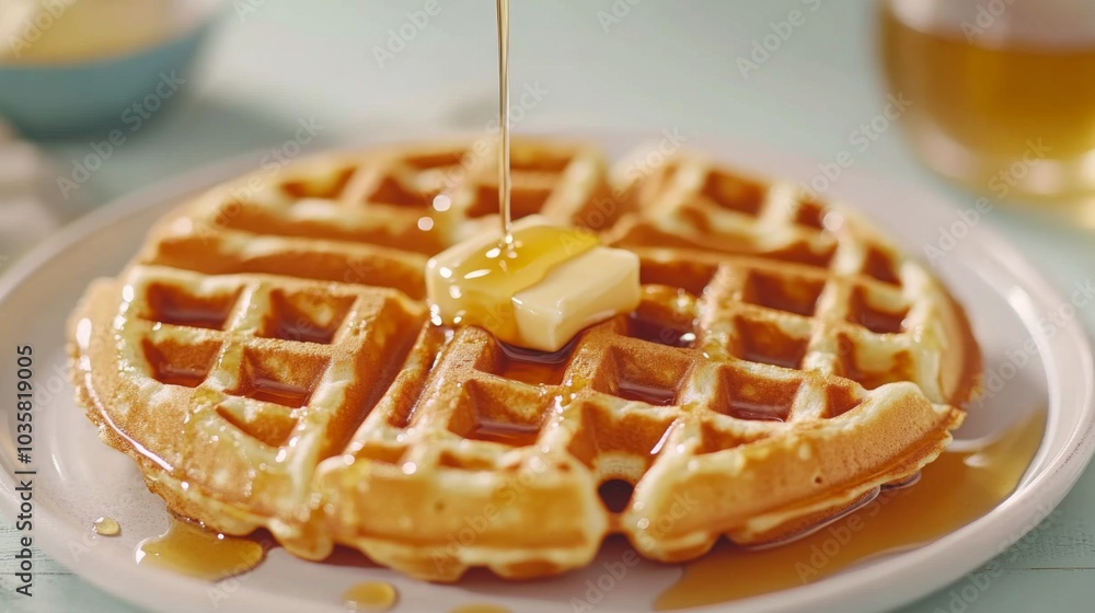 Aufkleber Fresh Waffle with Melted Butter and Syrup Drizzle