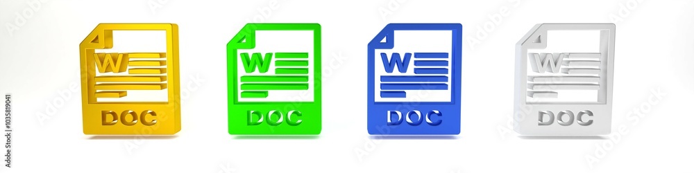 Poster colorful doc file document. download doc button icon isolated on white background. doc file extensio