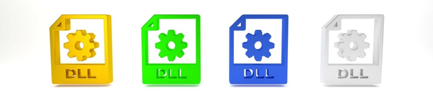 Colorful DLL file document. Download dll button icon isolated on white background. DLL file symbol. Minimalism concept. 3D render illustration
