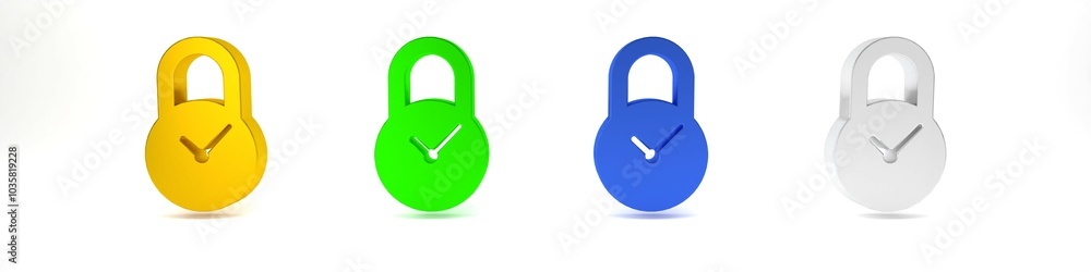Aufkleber colorful padlock with clock icon isolated on white background. time control concept. lock and countd