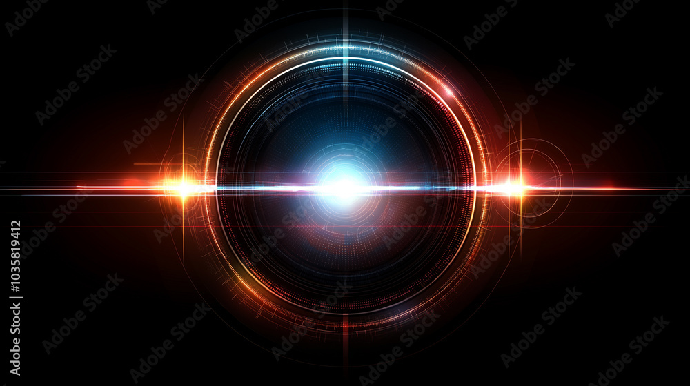 Poster abstract high-tech background with lense element of digital flows and modern technologies, including