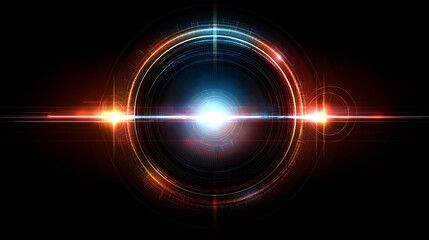 Abstract high-tech background with lense element of digital flows and modern technologies, including artificial intelligence