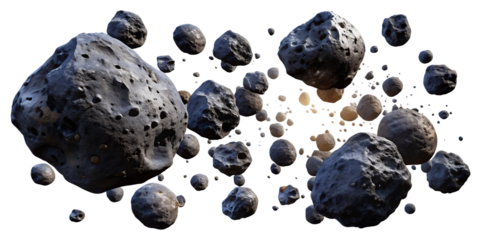 dark meteor asteroid belt isolated on white background.AI GENERATED