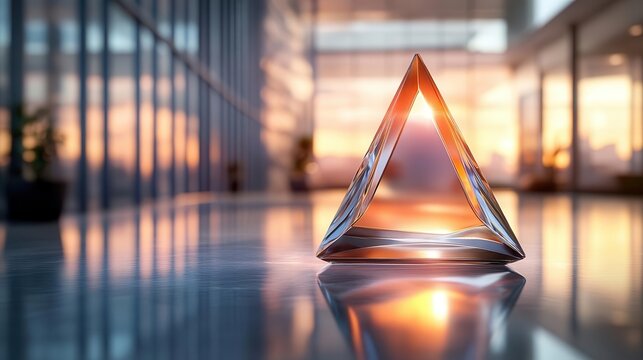 sleek glass arrowshaped award displayed on a clean surface reflecting light with a sense of achievement and recognition in a professional context