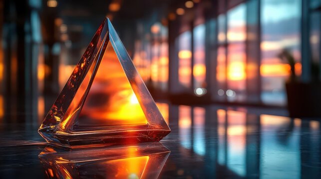 sleek glass arrowshaped award displayed on a clean surface reflecting light with a sense of achievement and recognition in a professional context