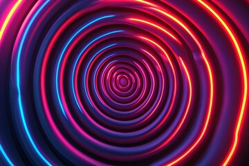 Fototapeta premium A vibrant, swirling pattern of neon lights creating a hypnotic spiral effect in shades of blue, pink, and purple.