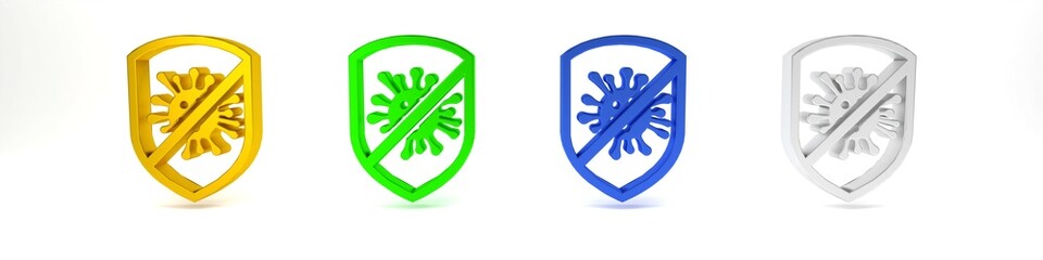 Colorful Stop virus, bacteria, germs and microbe icon isolated on white background. Antibacterial and antiviral defence, protection infection. Minimalism concept. 3D render illustration