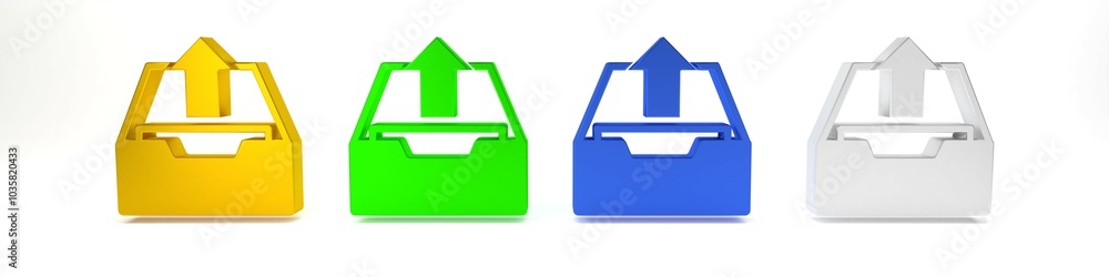 Poster colorful upload inbox icon isolated on white background. extract files from archive. minimalism conc