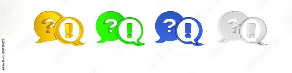 Poster colorful speech bubbles with question and exclamation icon isolated on white background. faq sign. c