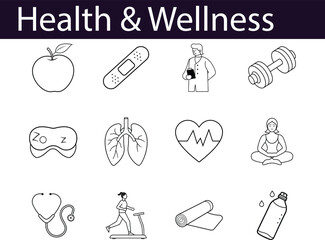 Health & Wellness Icons: Apple, Bandage, Doctor, Fitness
