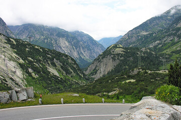 Huge mountain range and a road, the Grimsel Pass, Switzerland