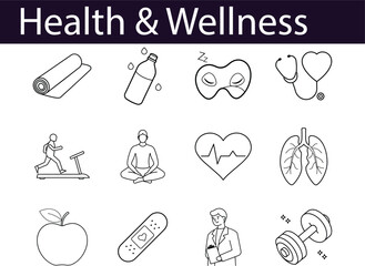 Health & Wellness Icons: Apple, Bandage, Doctor, Fitness